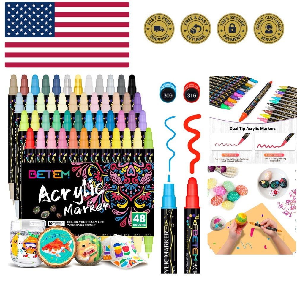 48 Colors Dual Tip Acrylic Paint Pens Markers, Acrylic Paint Markers Stockin…