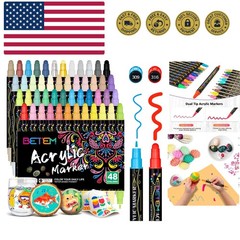 48 Colors Dual Tip Acrylic Paint Pens Markers, Acrylic Paint Markers Stockin…