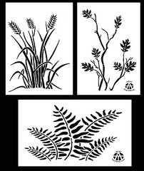 3Pack! Vinyl Airbrush Camo Stencils 14″ 10 Mil – (Leafy Oak, Fern, Wheat Field)