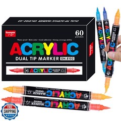 Guangna 60 Colors Acrylic Paint Markers, Dual Tip Paint Markers Pens Set with