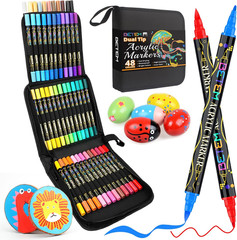 Paint Markers Acrylic Paint Pens, Dual Tip 48 Colors Acrylic Markers with Brush