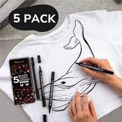 5 Dual-Tip Black Fabric Markers Permanent for Clothes – Fabric Paint Pens for…