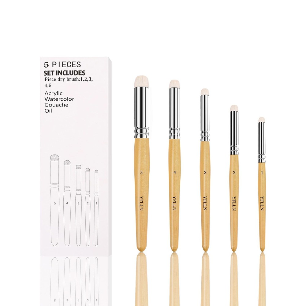 Drybrush Set, 5 Sizes Miniature Paint Brushes, Multipurpose, Animal Hair, Whi…