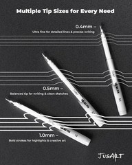 JusArt White Gel Pens with 0.4mm, 0.5mm & 1.0mm 1 Count (Pack of 5),