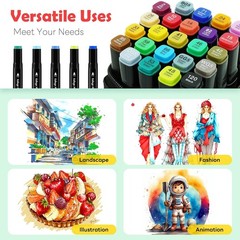 Alcohol Markers 24 Colors Dual Tip Art Markers Base for Adult Coloring Books