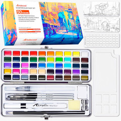 Watercolor Paint Set, 50 Colors, 4 Brushes, 3 Swatch Cards, Palette, Acrylic …