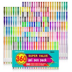 Gel Pens Set 360 Colors 180 Unique Gel Pen 180 Refills for Adult Coloring