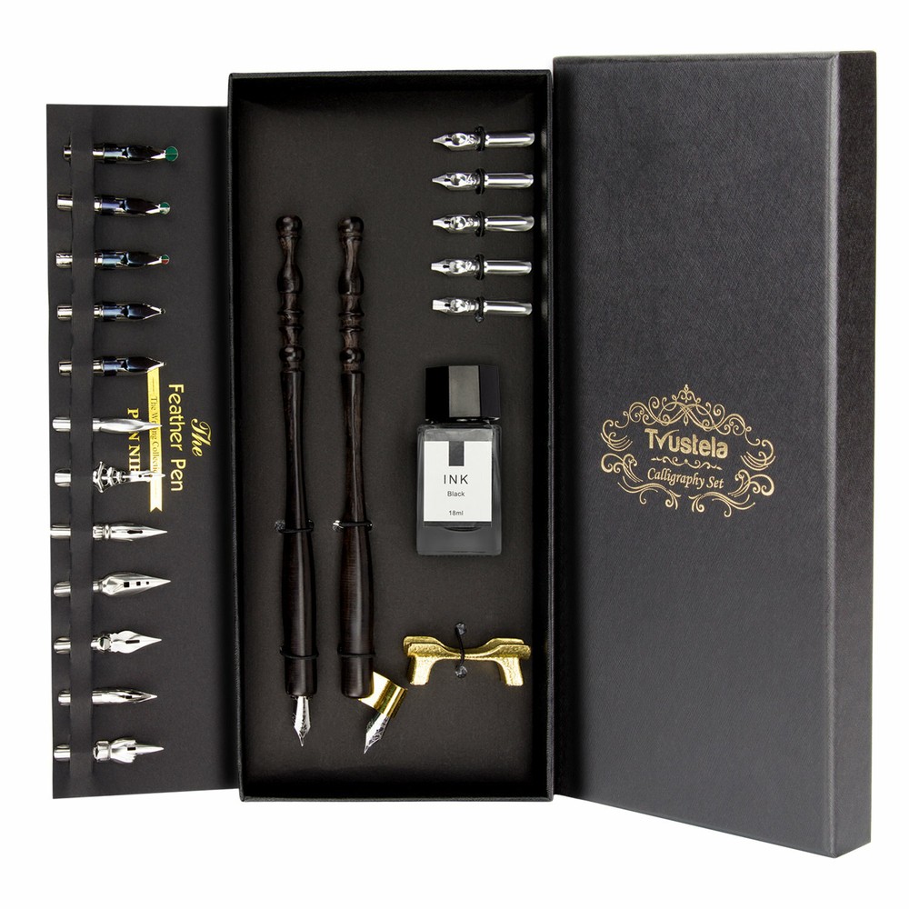 Calligraphy Set includes Dip Pen Set, Oblique Pen Holder, Nibs & Wooden Pens