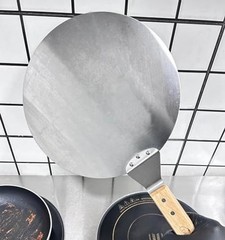 Pizza Peel with Wooden Handle, 12-inch Round Paddle, Metal Stainless Steel