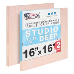 U.S. Art Supply 16 X 16 Unfinished Cradled Wood Panels For Painting Studio 3/4