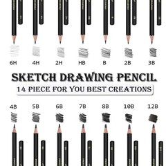 Drawing Sketch Pencil Set 14 PCS Sketching Pencils 12B-6H Graphite Art