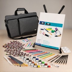 Deluxe Mixed Media Art Set 164 Pieces Easel Acrylic Paints Draw Pencils Brushes