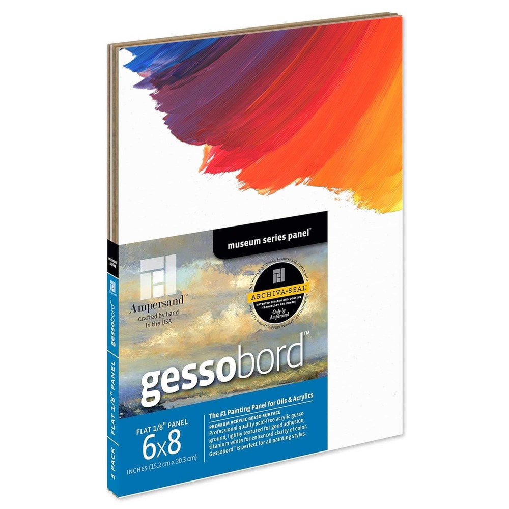 3 Pack Gessobord Wood Painting Panel, 6 x 8, 1/8 Flat Profile, Museum Series