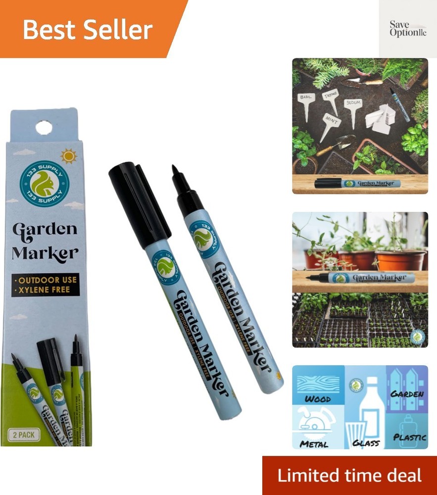 2 Pack Garden Marker Pen Permanent Markers Black UV Fade Resistant Marker Pen…