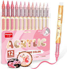 12 Skin Tone Acrylic Paint Markers, Red Brown Brush Tip Acrylic Paint Pens for P
