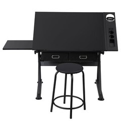Drafting Desk Drawing Table Adjustable Tabletop with Stool Arts & Crafts Black