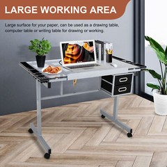 Rolling Drawing Drafting Table Tempered Glass Art Craft Work Station Painting