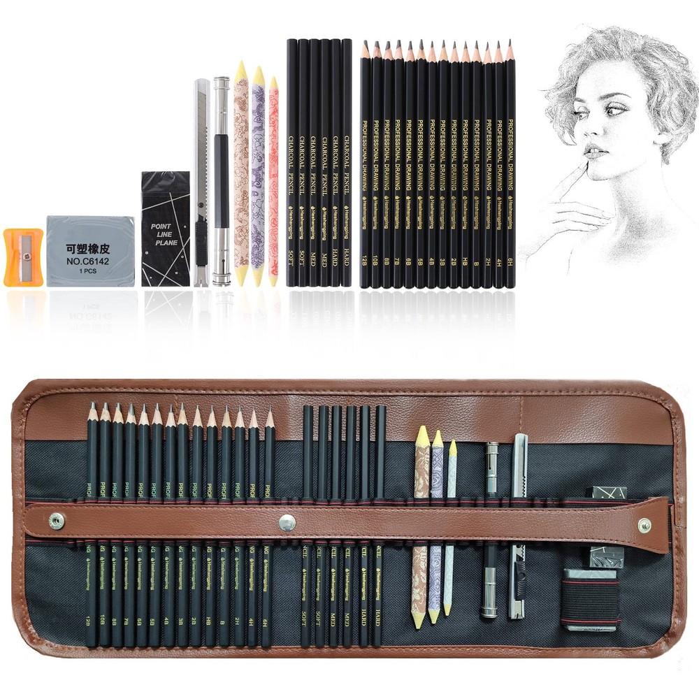29 Pcs Drawing Art Set with Canvas Rolling Pouch Sketching Supplies Kit