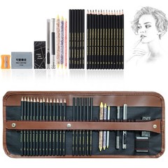 29 Pcs Drawing Art Set with Canvas Rolling Pouch Sketching Supplies Kit