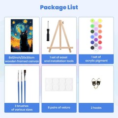 Framed Starry Cat Paint By Numbers For Adults Beginners DIY Canvas Art Decor