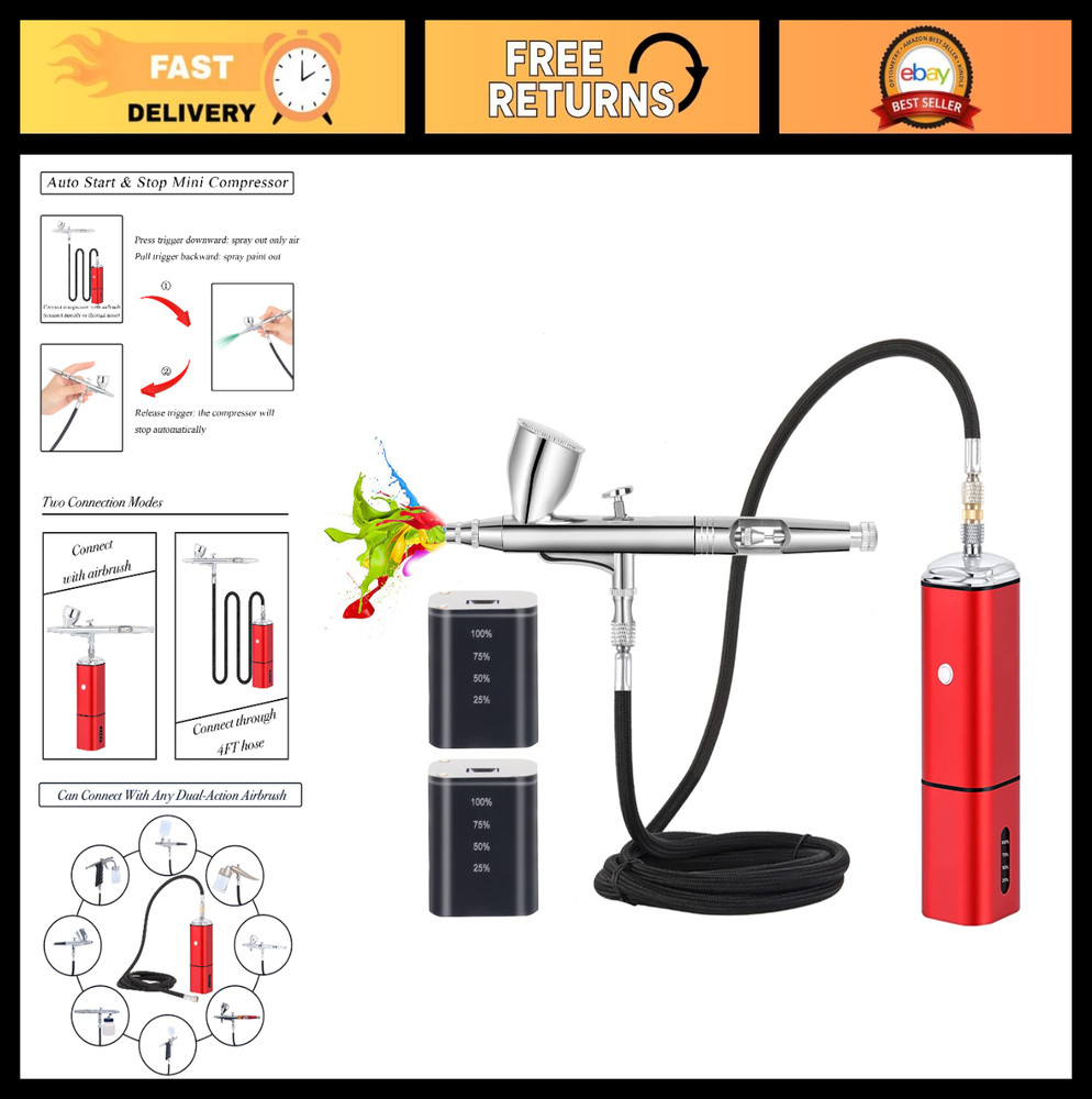 Portable Cordless Airbrush Kit with Compressor, Dual Action, Rechargeable for Ma