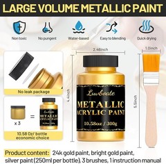 Acrylic Metallic Paint, 3 Colors 24k Gold & Bright Gold & Silver 31.75oz(900g),