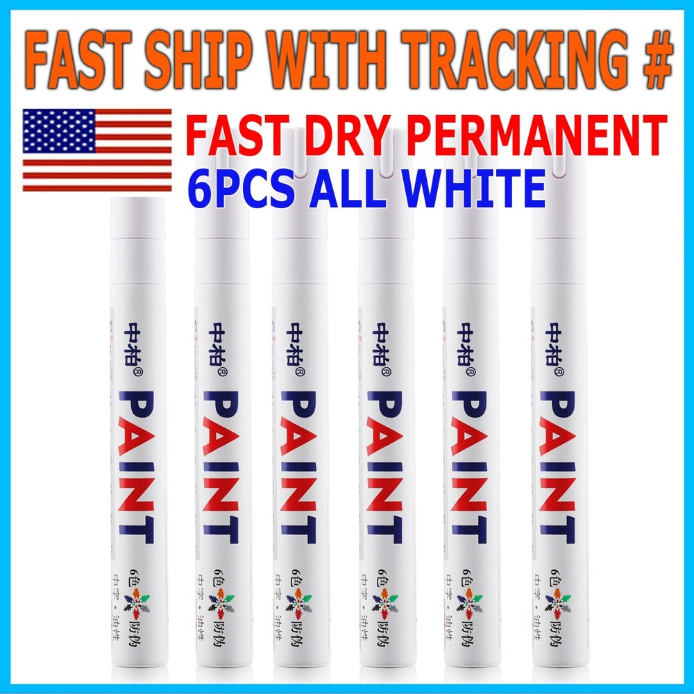 6PC White Paint Pen Marker Waterproof Permanent Car Tire Lettering Rubber Letter
