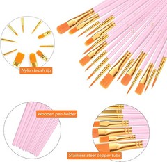 AROIC Painting Brushes Set, 10 Packs /100 Pieces, Nylon Brush 100pcs, Pink