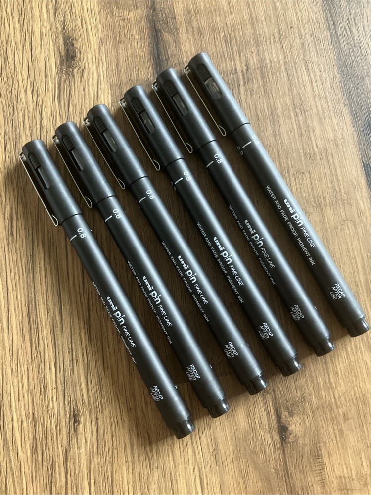 UNI-BALL Uni-Pin 0.8mm BLACK FINE LINE Drawing Pen NO: PIN 08-200 (PKT 6 PENS)