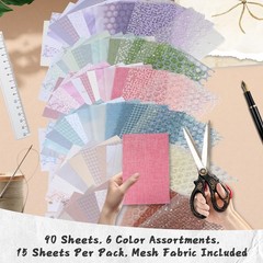 90 Sheets Textured Scrapbook Paper with Decor Mesh 5.1 x 7 inches, Multicolor