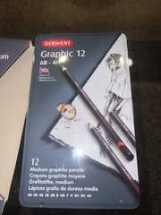 Derwent Graphic Pencils 6B-4H Set of 12 Artist Medium Tin New Open Box
