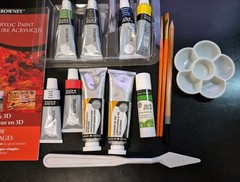 Daler Rowney Acrylic Art Lot: Impasto Gel Medium Colors Glue Stick Brushes +