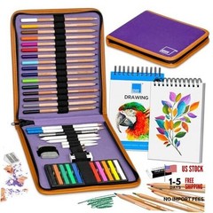 Drawing Travel Art Set – 60 sheets 6 x 8 Inches Drawing Pad,16 wood Colored