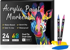 Acrylic Paint Marker Pens Set Brush/Fine Dual Tip Permanent Waterproof Opaque