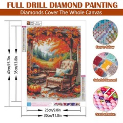 Fall Chair Pumpkin Leaf Diamond Art Painting Kits for Adults, Diamond Painting K