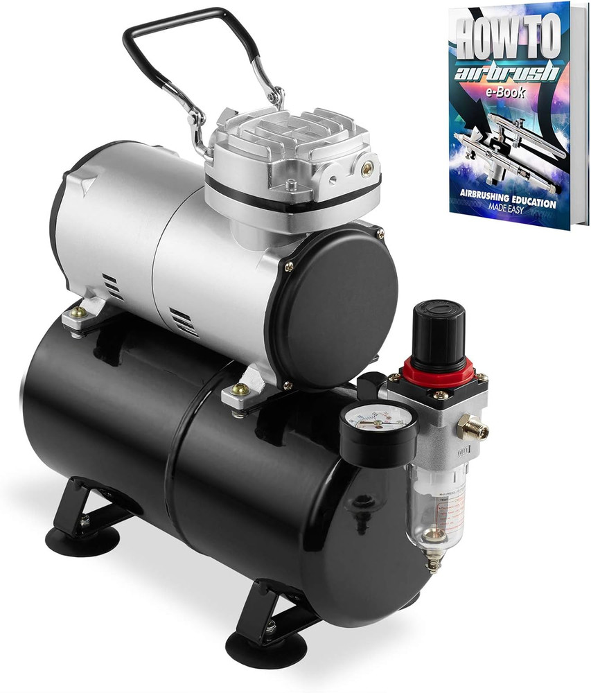 1/5 HP Airbrush Compressor with Air Tank, Regulator, Gauge and Water Trap – Quie