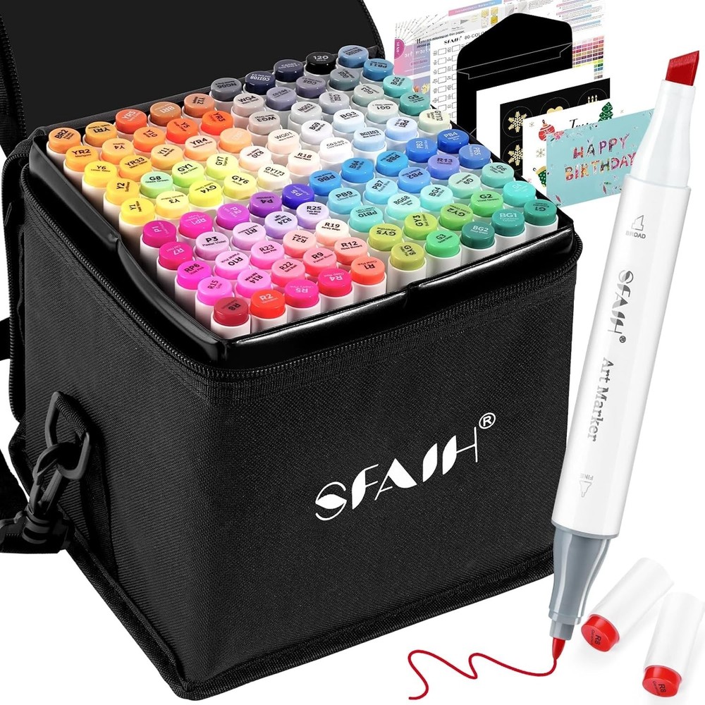 SFAIH Alcohol Markers Fine Chisel – 101 Colors Dual Tip Coloring Markers for…