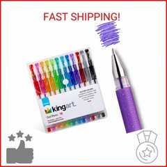 KINGART Glitter Rollerball Gel Pens, 12 Sparkling Colors with Soft-Grip Comfort,