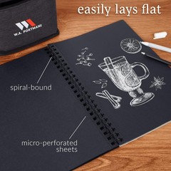 WA Portman Black Paper Sketchbook – A4 (8.3″ x 11.7″) Black Drawing Paper – 6…