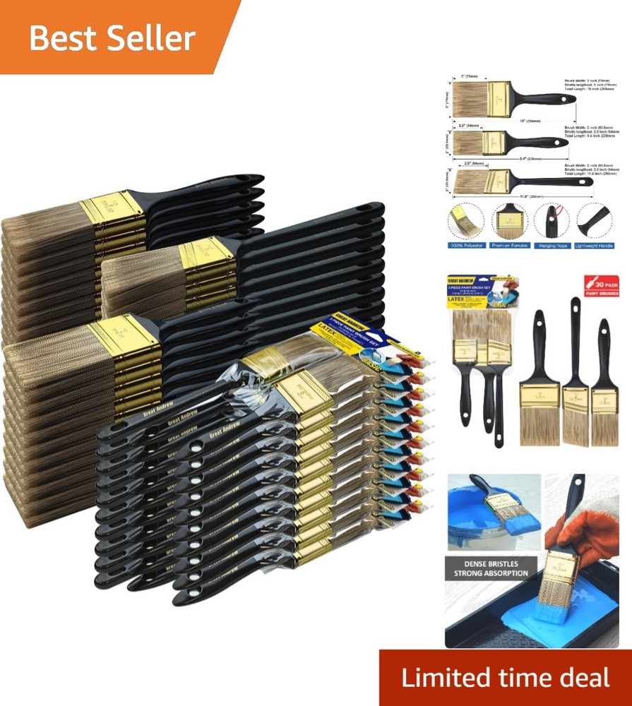 Sturdy 30-Pc Paint Brush Set: Ideal for Home Projects with Comfortable Grip
