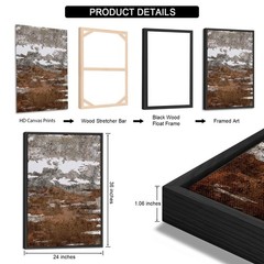Large Framed Canvas Wall Art – Rustic Brown and White Abstract Pictures for L…