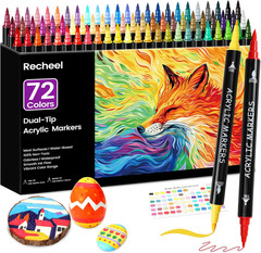72 Colors Acrylic Paint Markers, Dual Tip with Fine Tip and Brush Tip Pens for S