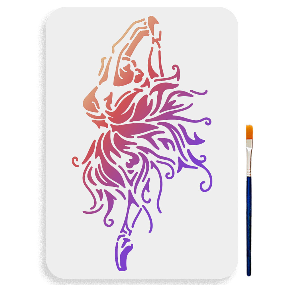 1bag 1pc Dancer PET Hollow Out Drawing Painting Stencils with 1pc Art Paint
