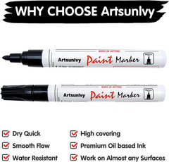Permanent Paint Pens Paint Markers – 2 Pack Black & White Oil Based Quick Dry Wa