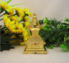 2.9″ Buddhism Copper Alloy Plating Stupas Buddhist Temple Supplies Stupa Decor