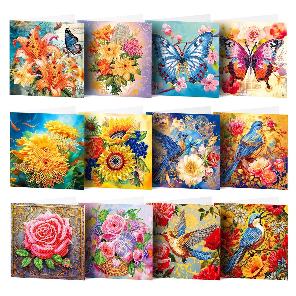 pigpigboss 12 Packs Flower Butterfly Diamond Painting 15 cm x 15 cm, Red