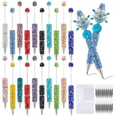 60 Pcs Colorful Rhinestone Beadable Pen Set – DIY Craft Supplies, Ballpoint Pens