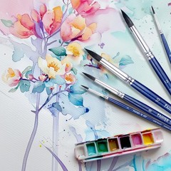 Professional Paint Brush Set 8 PCS Round Pointed Artist Watercolor Blue