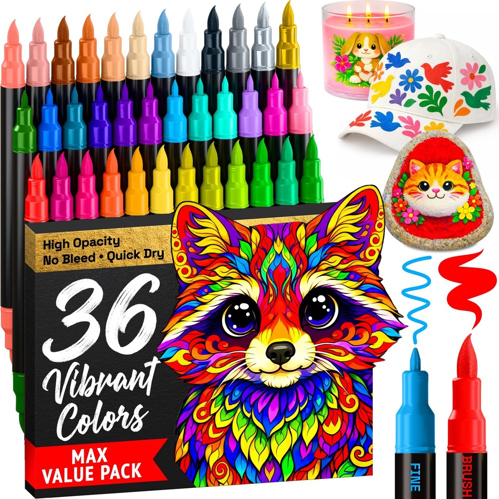 ARTISTRO 36 Acrylic Paint Markers – 1 Count (Pack of 36), Multicolor
