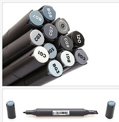 12-Pack Cool Grey Art Markers Grayscale Artist Dual Head Brush Pen Set